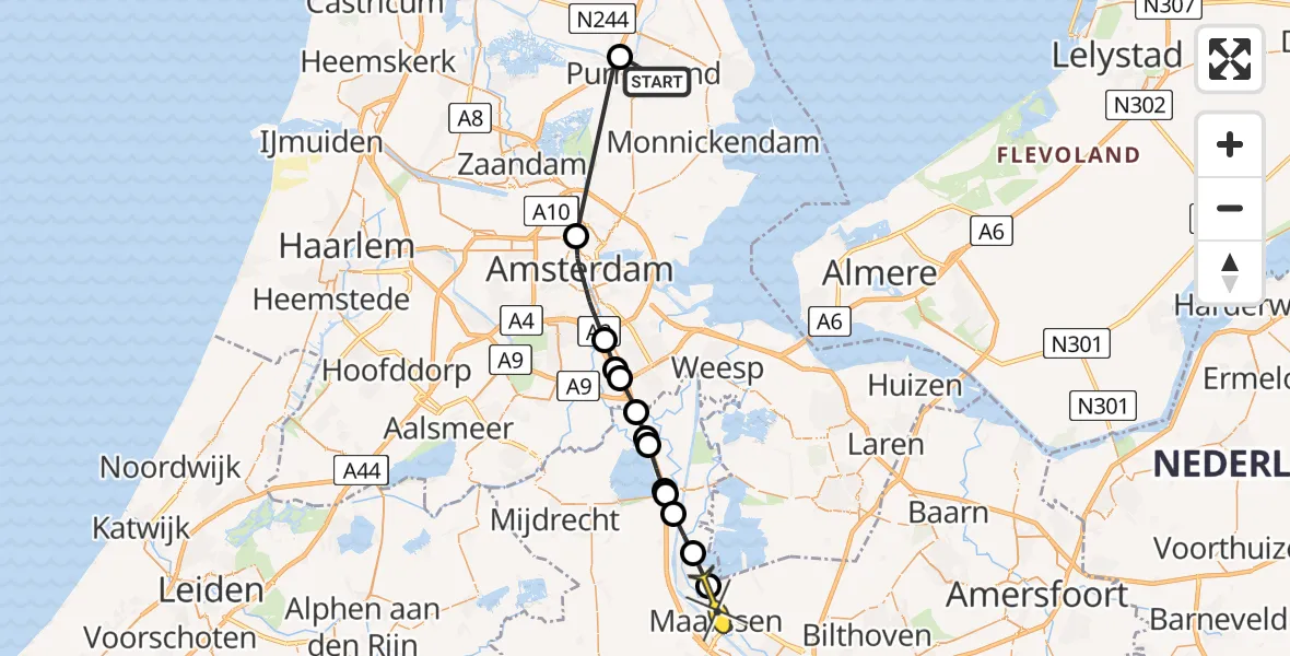 Routekaart van de vlucht: Politiehelikopter naar Maarssen, Broekerhof