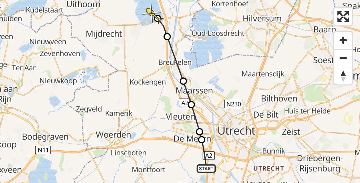 Routekaart van de vlucht: Politiehelikopter naar Vinkeveen, Ringkade