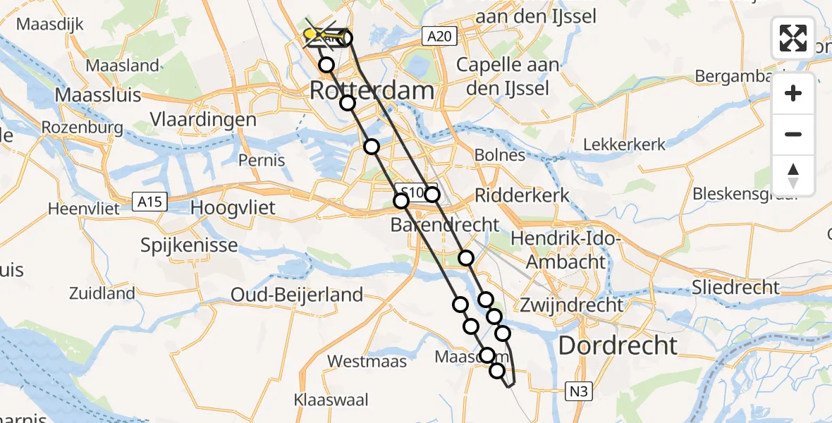 Routekaart van de vlucht: Lifeliner 2 naar Rotterdam The Hague Airport, Deelenpad