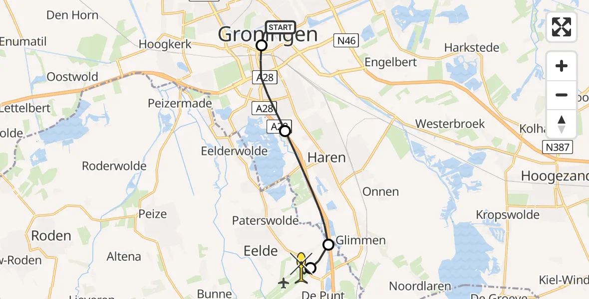 Routekaart van de vlucht: Lifeliner 4 naar Groningen Airport Eelde, Stalstraat