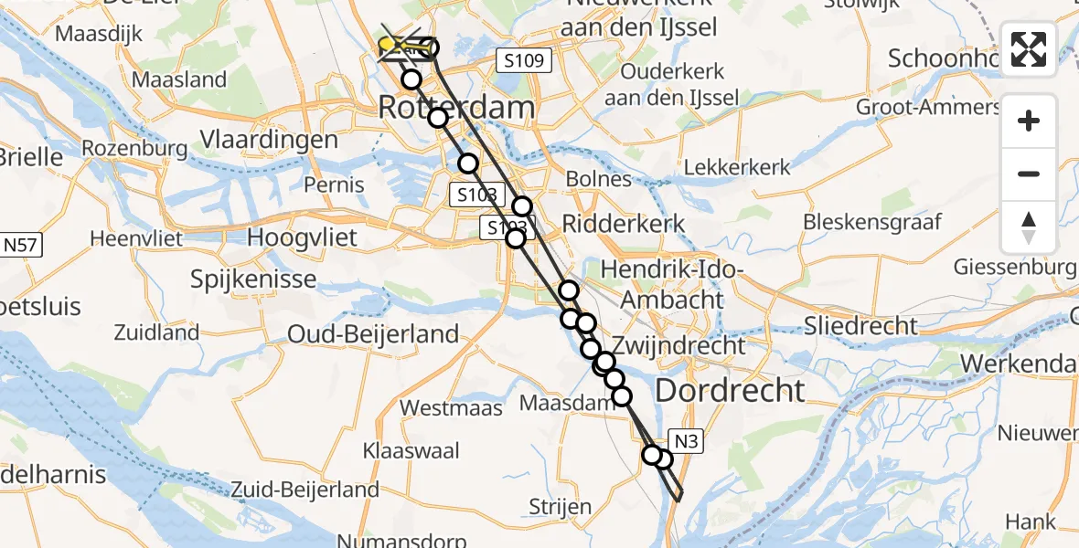 Routekaart van de vlucht: Lifeliner 2 naar Rotterdam The Hague Airport, Van der Duijn van Maasdamweg