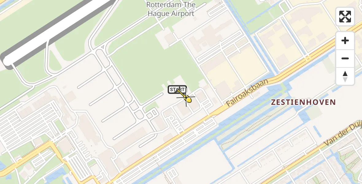 Routekaart van de vlucht: Politiehelikopter naar Rotterdam The Hague Airport, Fairoaksbaan