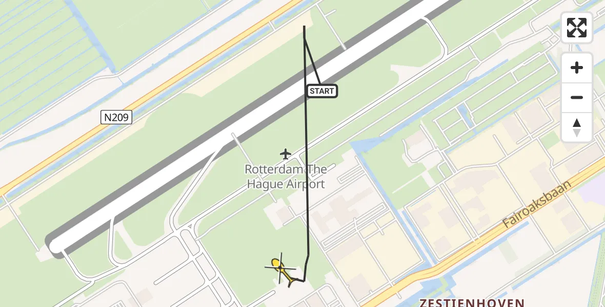 Routekaart van de vlucht: Politiehelikopter naar Rotterdam The Hague Airport, Brandenburgbaan