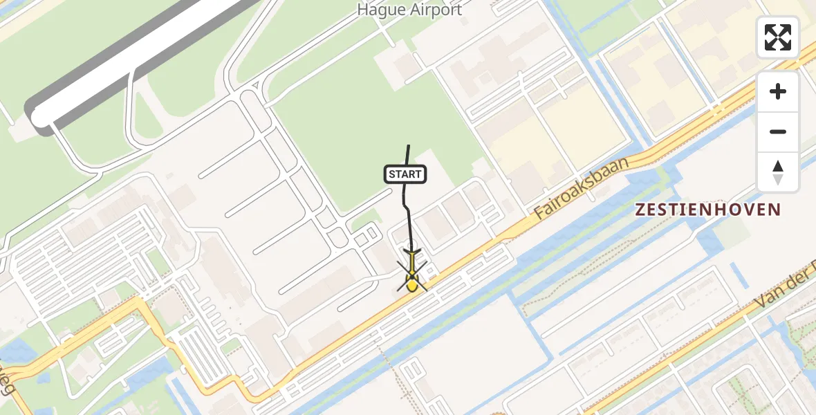 Routekaart van de vlucht: Politiehelikopter naar Rotterdam The Hague Airport, Fairoaksbaan