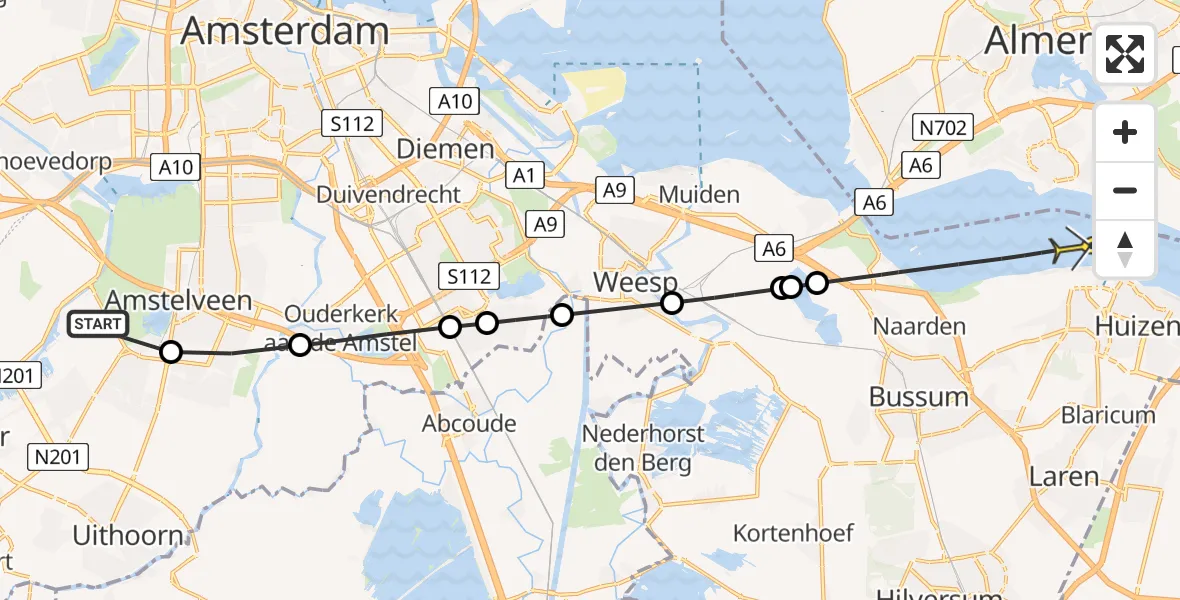 Routekaart van de vlucht: Politiehelikopter naar Huizen, Wimbledonpark