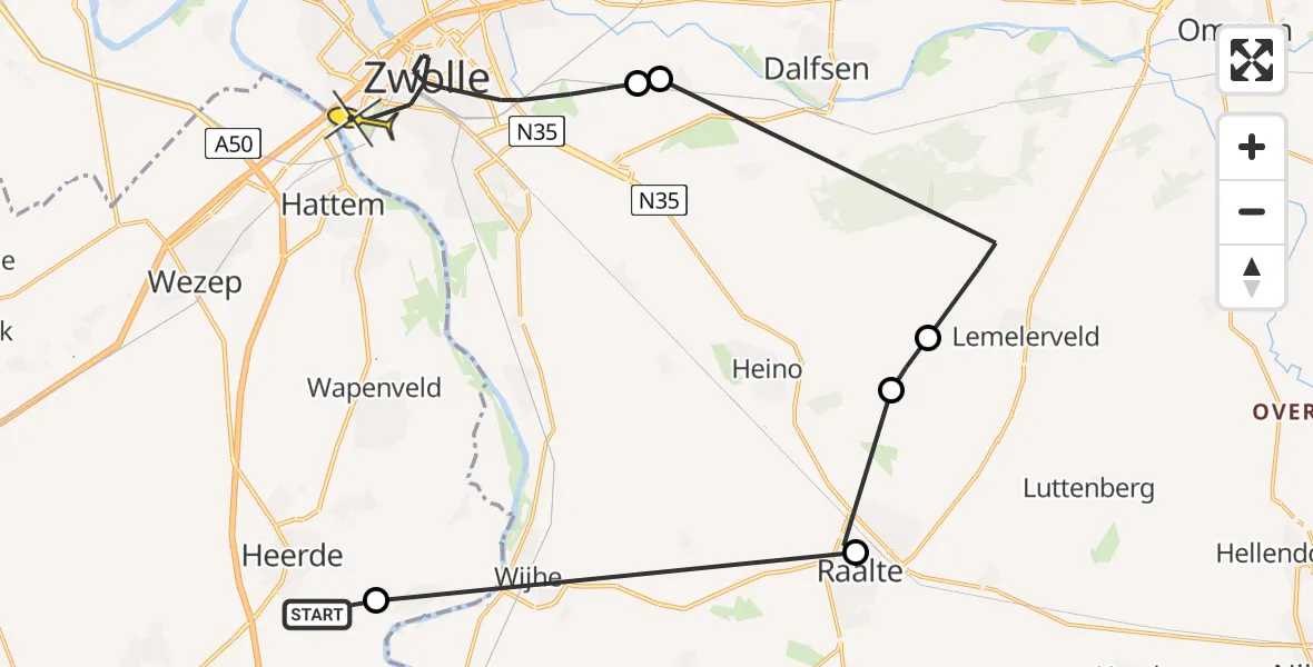 Routekaart van de vlucht: Politieheli naar Zwolle, Broekstraat