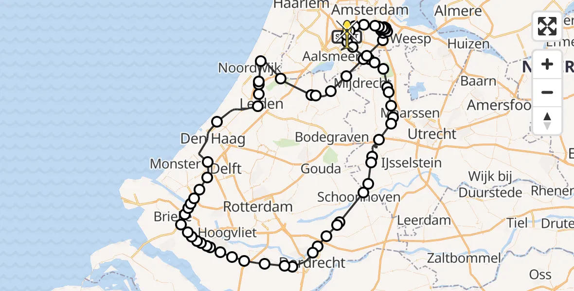 Routekaart van de vlucht: Politieheli naar Schiphol, Amsterdam-Bataviaweg