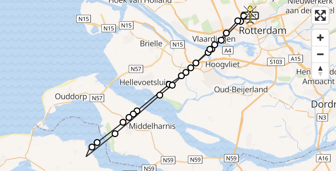 Routekaart van de vlucht: Lifeliner 2 naar Rotterdam The Hague Airport, Sidelingepad