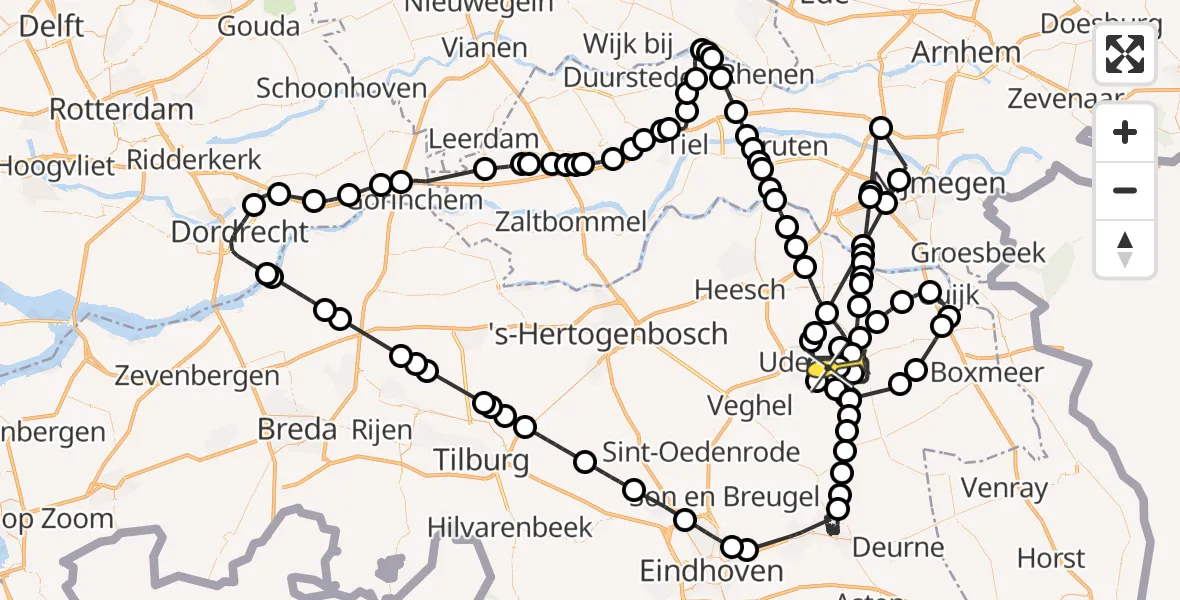 Routekaart van de vlucht: Politieheli naar Vliegbasis Volkel, Zeelandsedijk