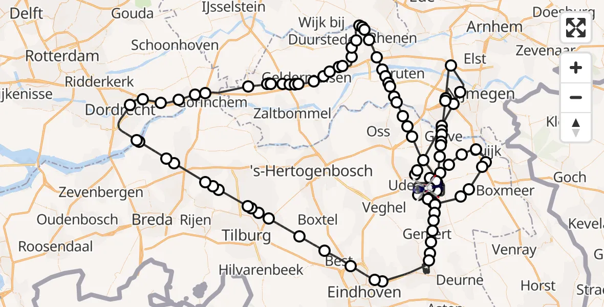 Vluchtroute Politiehelikopter van Vliegbasis Volkel naar Vliegbasis Volkel