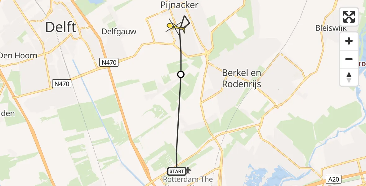 Routekaart van de vlucht: Lifeliner 2 naar Pijnacker, Oude Leedeweg