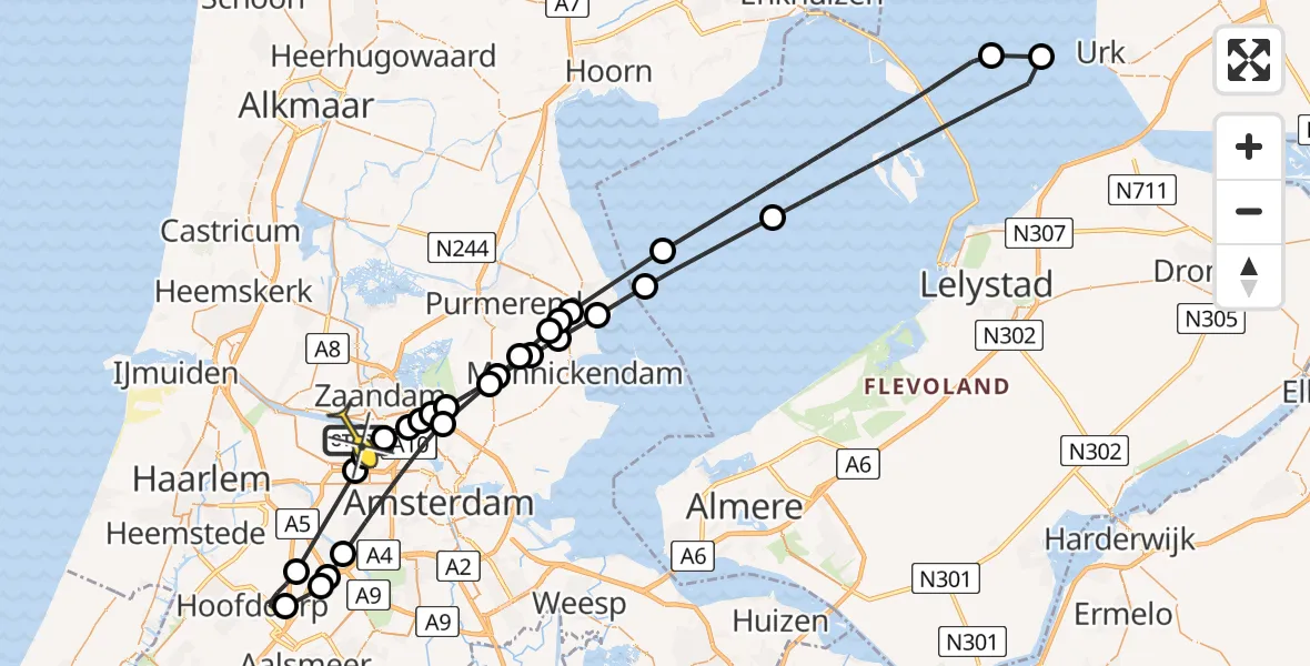 Routekaart van de vlucht: Lifeliner 1 naar Amsterdam Heliport, Westhaven