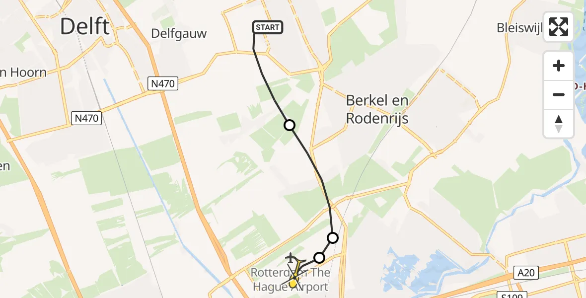 Routekaart van de vlucht: Lifeliner 2 naar Rotterdam The Hague Airport, Oude Leedeweg