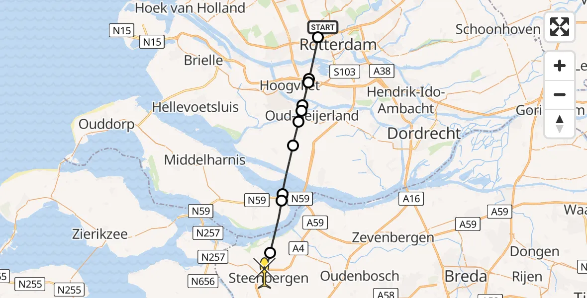 Routekaart van de vlucht: Lifeliner 2 naar Steenbergen, Welschapstraat