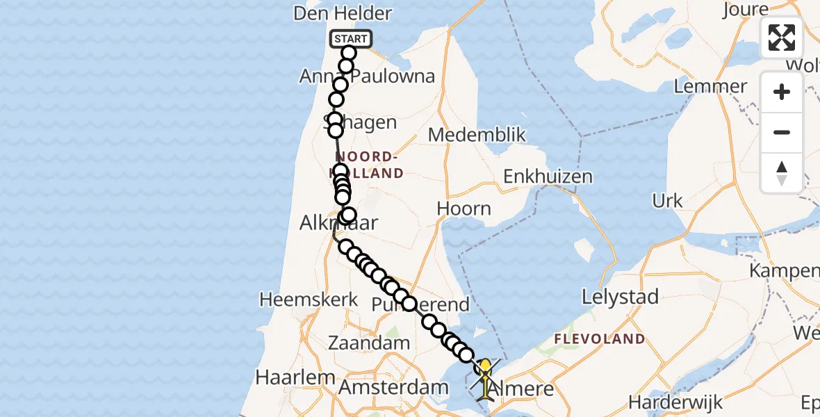 Routekaart van de vlucht: Kustwachthelikopter naar Almere, Kortevliet