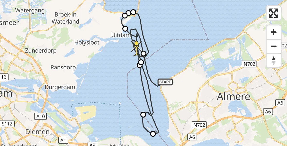 Routekaart van de vlucht: Kustwachthelikopter naar Marken, Pampushaven