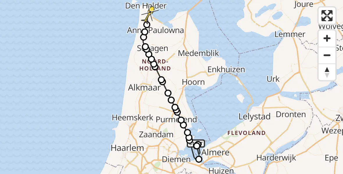 Routekaart van de vlucht: Kustwachthelikopter naar Vliegveld De Kooy, Luchthavenweg