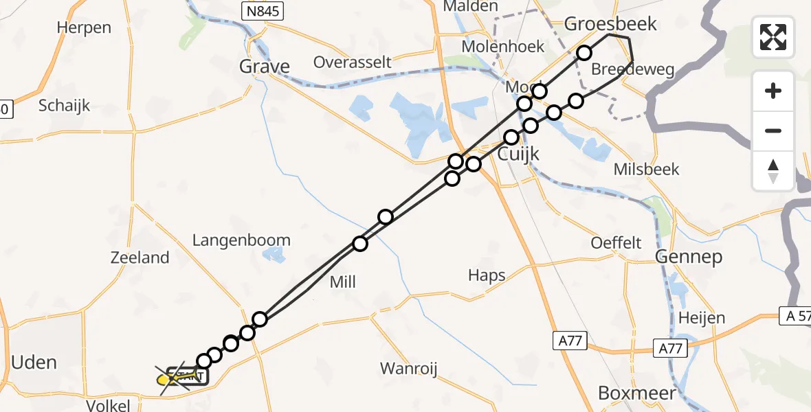 Routekaart van de vlucht: Lifeliner 3 naar Vliegbasis Volkel, Zeelandsedijk
