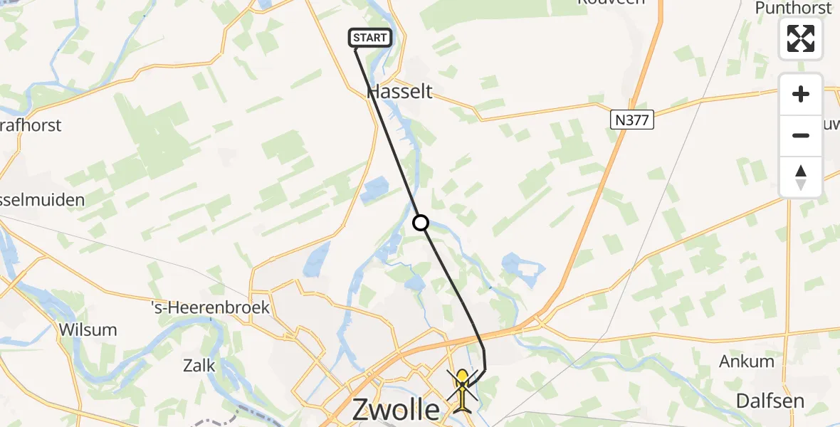 Routekaart van de vlucht: Lifeliner 4 naar Zwolle, Zwolsedijk