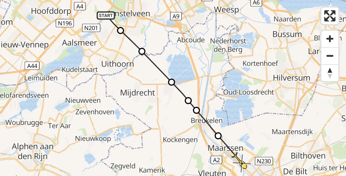 Routekaart van de vlucht: Politieheli naar Utrecht, Oosteinderweg