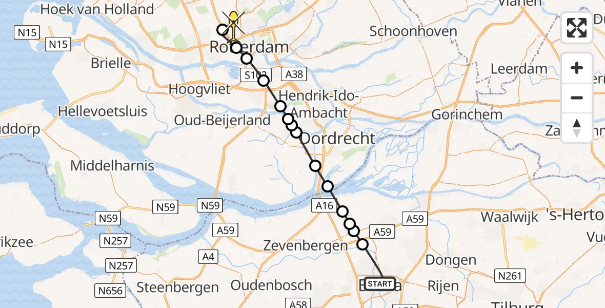 Routekaart van de vlucht: Lifeliner 2 naar Rotterdam The Hague Airport, Lachappellestraat