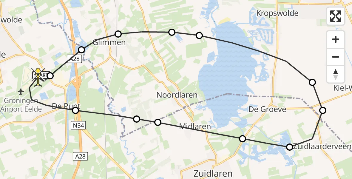 Routekaart van de vlucht: Lifeliner 4 naar Groningen Airport Eelde, Vissersweg