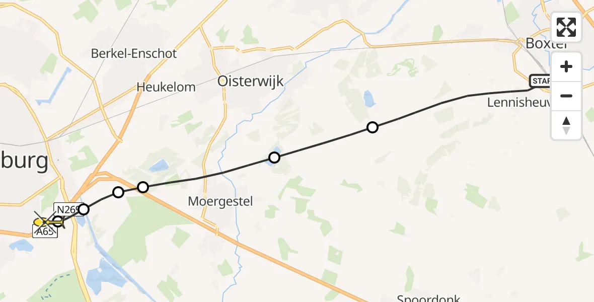 Routekaart van de vlucht: Lifeliner 3 naar Tilburg, Pinkstelaarseweg