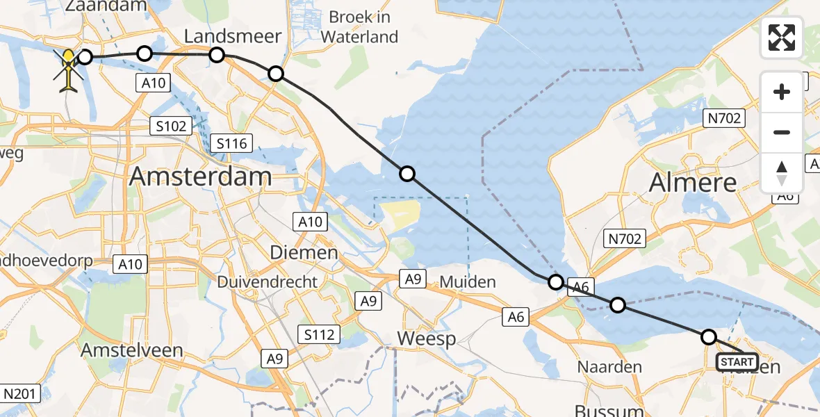 Routekaart van de vlucht: Lifeliner 1 naar Amsterdam Heliport, Wikke