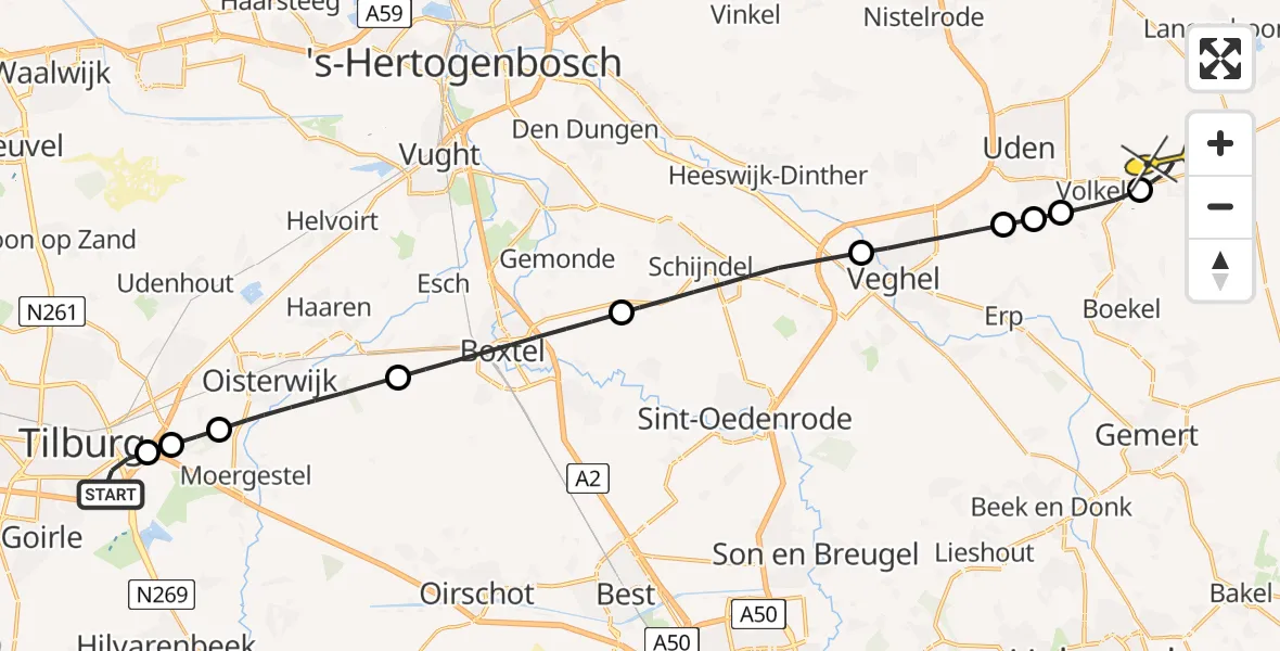 Routekaart van de vlucht: Lifeliner 3 naar Vliegbasis Volkel, Leijpark