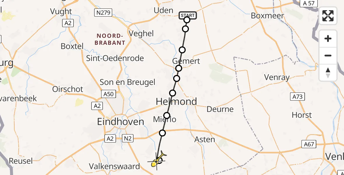 Routekaart van de vlucht: Lifeliner 3 naar Heeze, Vogelstraat