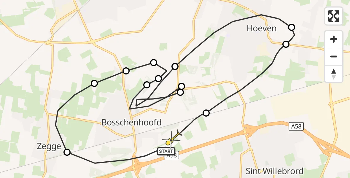 Routekaart van de vlucht: Politiehelikopter naar Breda International Airport, Bredasebaan