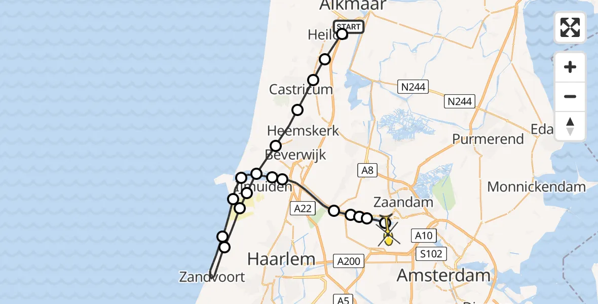 Routekaart van de vlucht: Lifeliner 1 naar Amsterdam Heliport, Capriweg