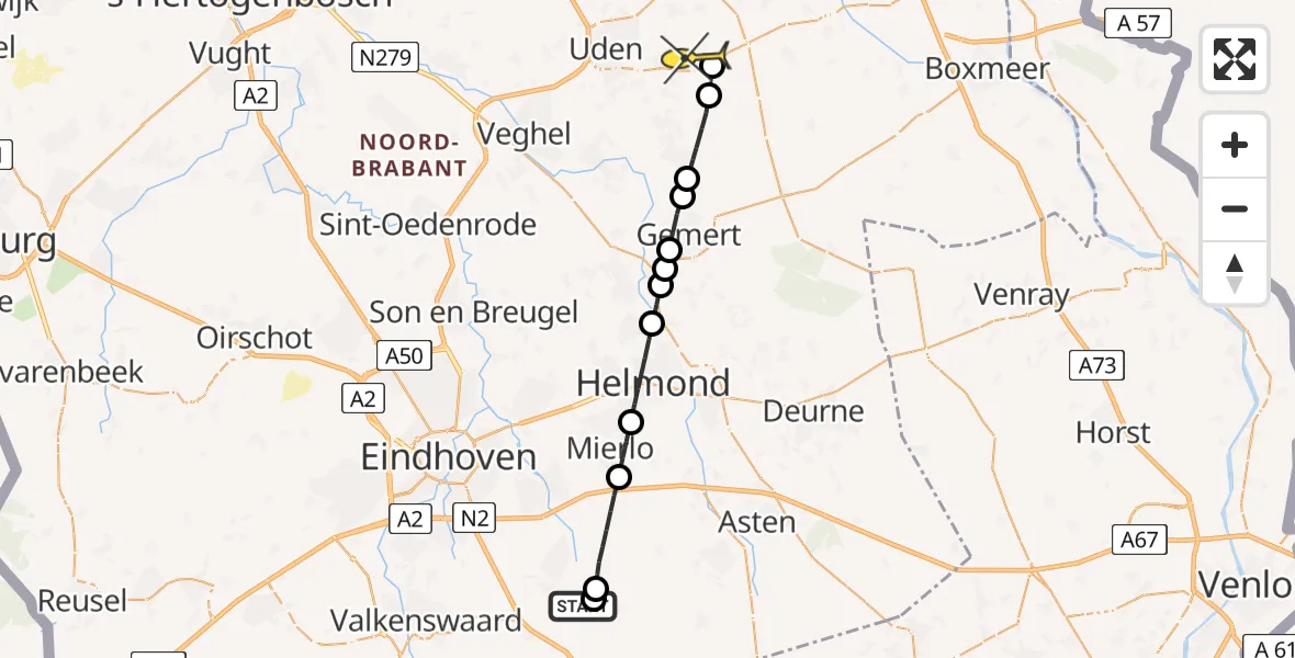 Routekaart van de vlucht: Lifeliner 3 naar Vliegbasis Volkel, Natuurbegraafplaats Schoorsveld