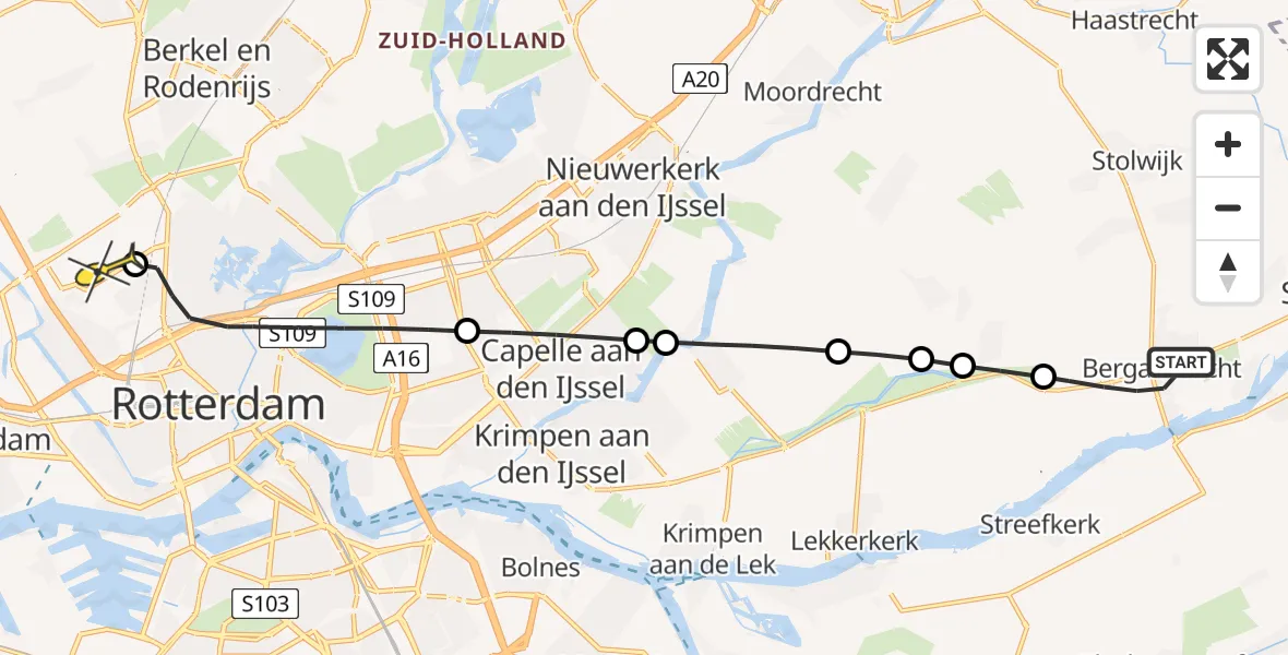 Routekaart van de vlucht: Lifeliner 2 naar Rotterdam The Hague Airport, Provincialeweg