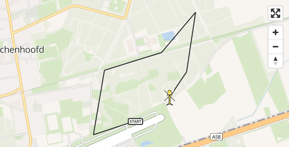 Routekaart van de vlucht: Politieheli naar Breda International Airport, Fredjespad