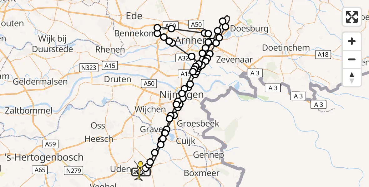 Routekaart van de vlucht: Lifeliner 3 naar Vliegbasis Volkel, Zeelandsedijk