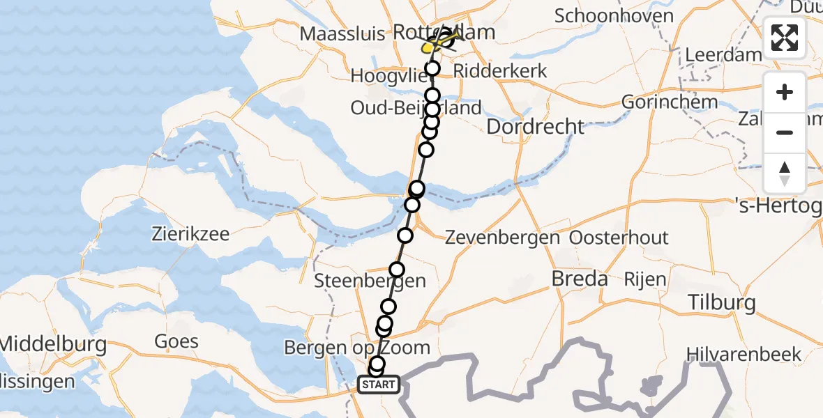 Routekaart van de vlucht: Lifeliner 2 naar Erasmus MC, Bloempjesven