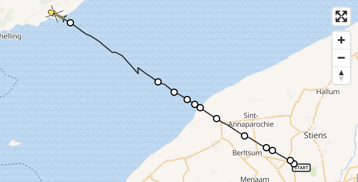 Routekaart van de vlucht: Ambulanceheli naar Formerum, Dyksterhuzen