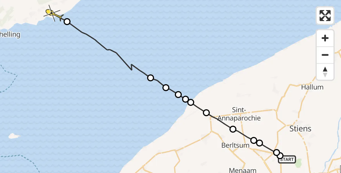 Routekaart van de vlucht: Ambulancehelikopter naar Formerum, Dyksterhuzen