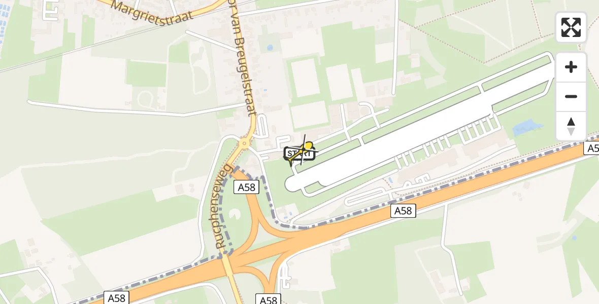 Routekaart van de vlucht: Politiehelikopter naar Breda International Airport, Pastoor van Breugelstraat