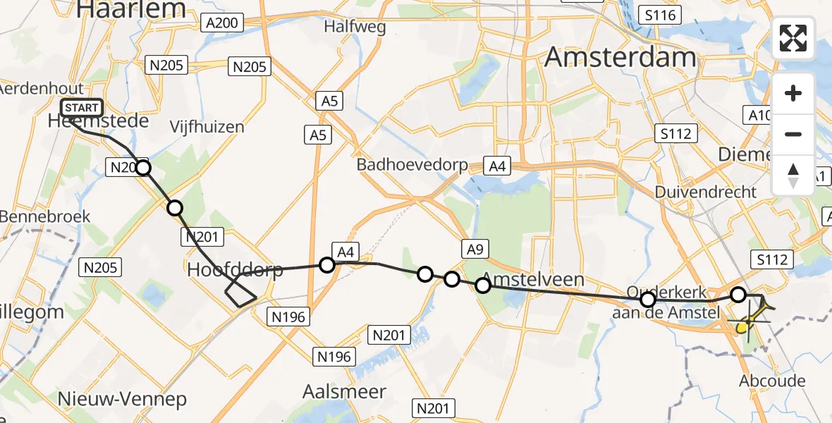 Routekaart van de vlucht: Lifeliner 1 naar Academisch Medisch Centrum (AMC), N.K.J. van Waasplein