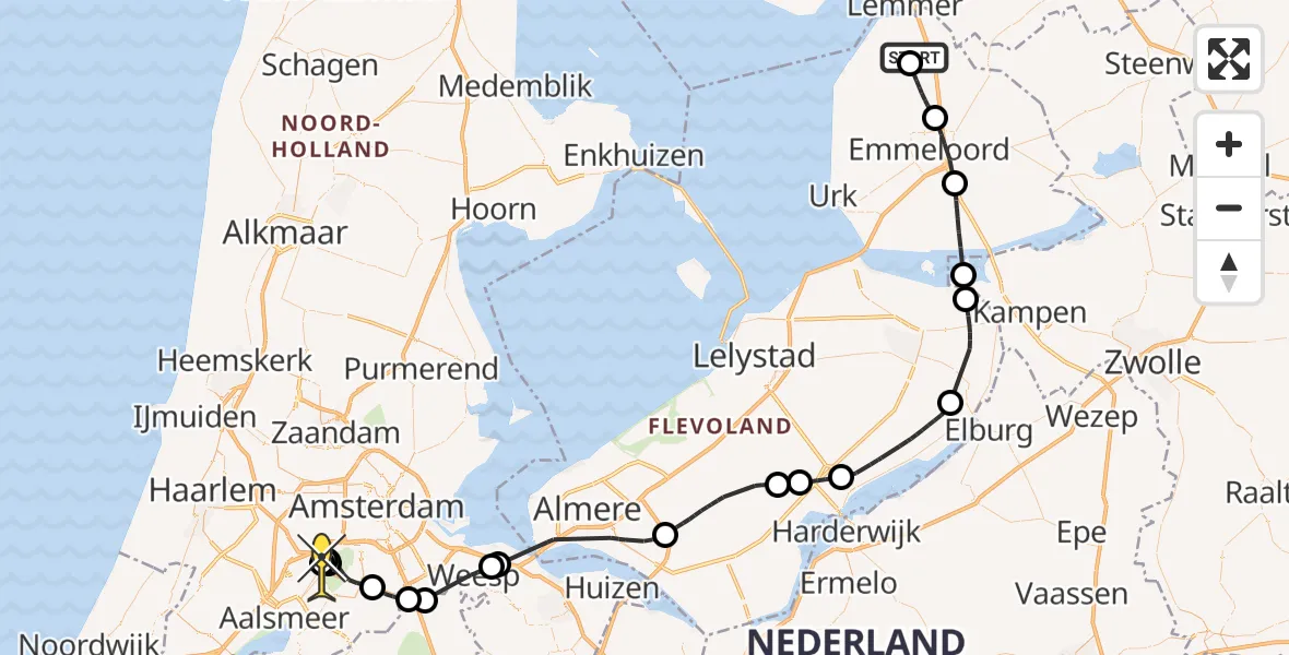 Routekaart van de vlucht: Politiehelikopter naar Schiphol, Veneweg