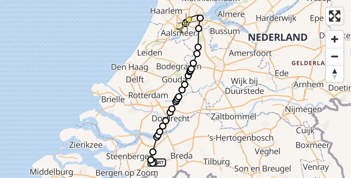 Routekaart van de vlucht: Politieheli naar Schiphol, Roosendaalsebaan