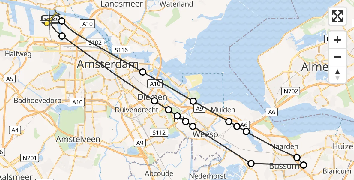 Routekaart van de vlucht: Lifeliner 1 naar Amsterdam Heliport, Corsicaweg