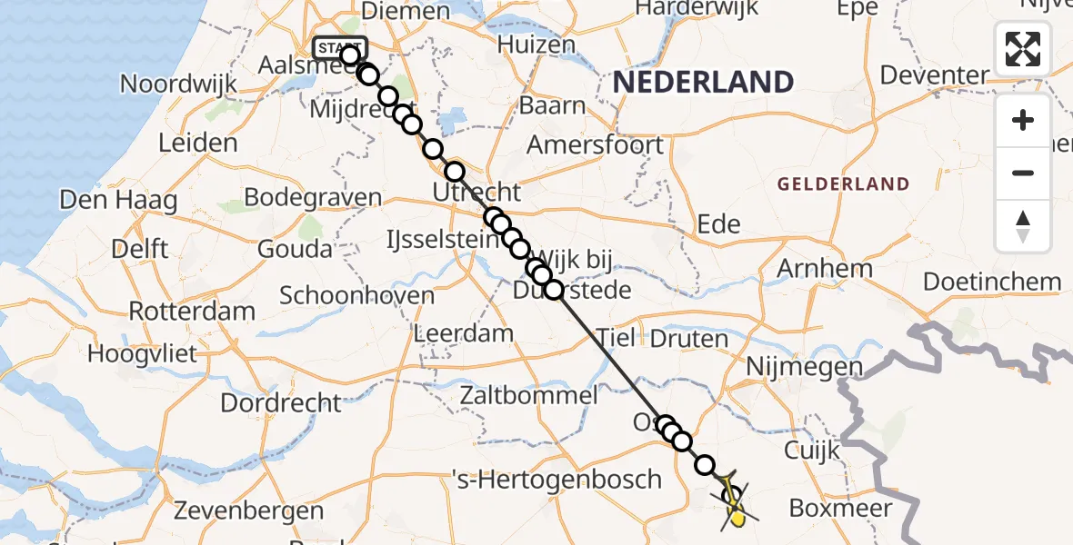 Routekaart van de vlucht: Politiehelikopter naar Vliegbasis Volkel, Bouwerij