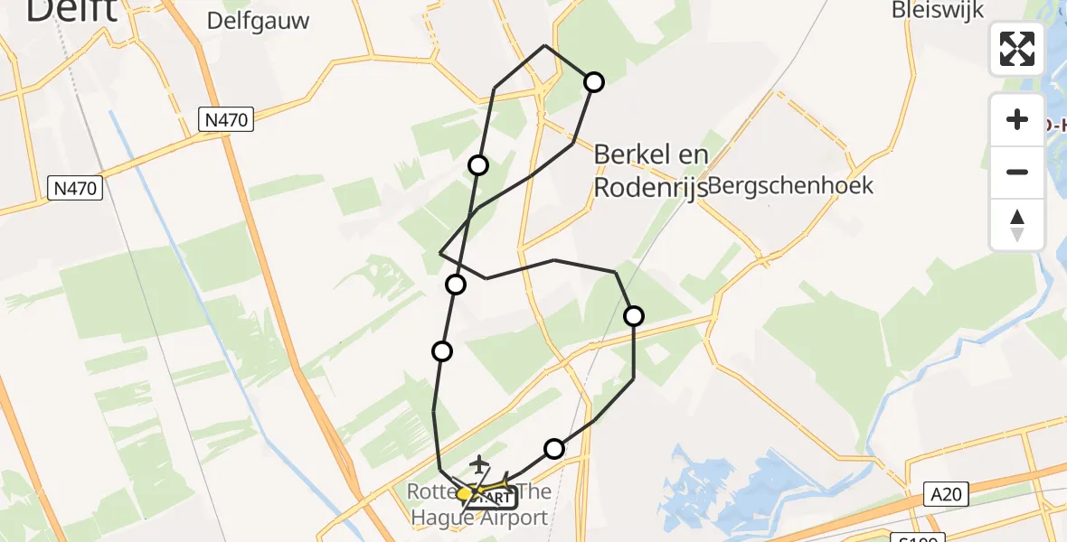 Routekaart van de vlucht: Lifeliner 2 naar Rotterdam The Hague Airport, Schieveense polder