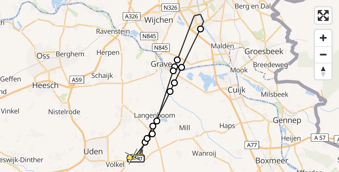 Routekaart van de vlucht: Lifeliner 3 naar Vliegbasis Volkel, Zeelandsedijk