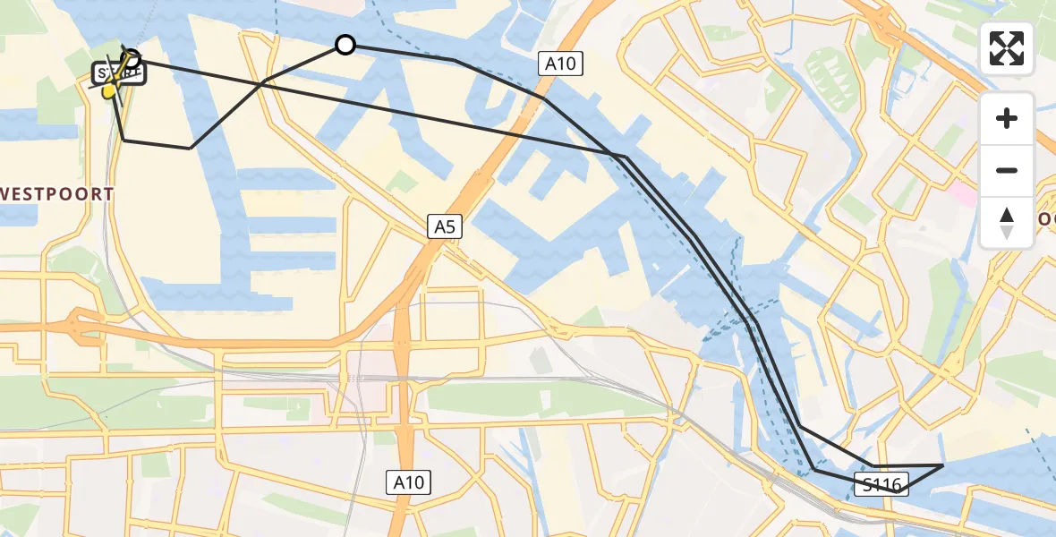 Routekaart van de vlucht: Lifeliner 1 naar Amsterdam Heliport, Westhaven