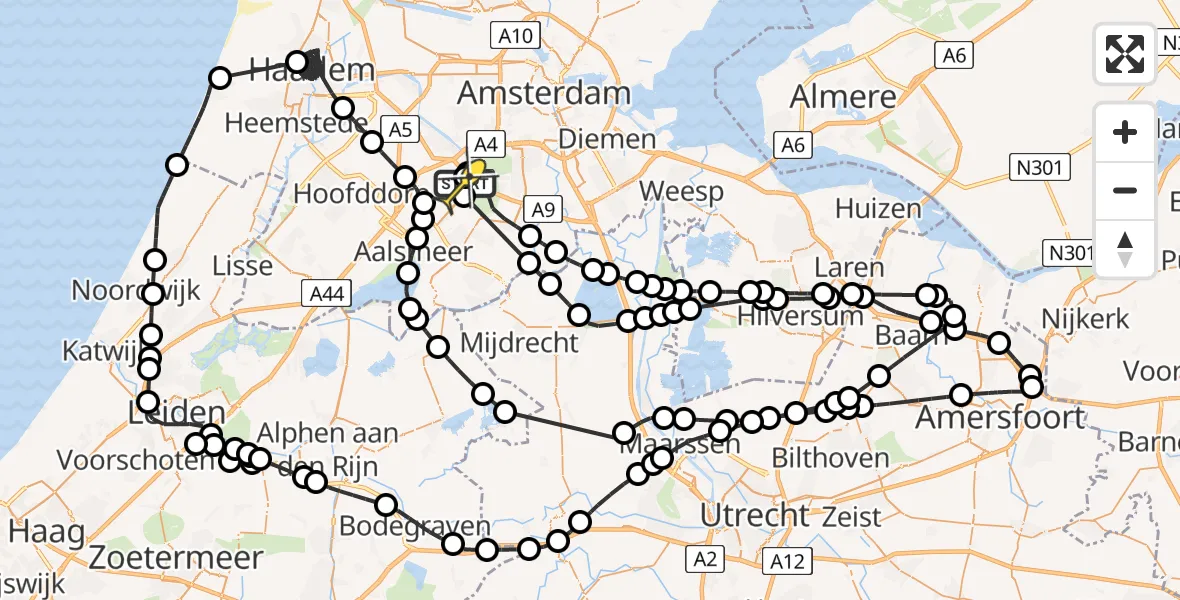 Routekaart van de vlucht: Politieheli naar Schiphol, Fokkerweg