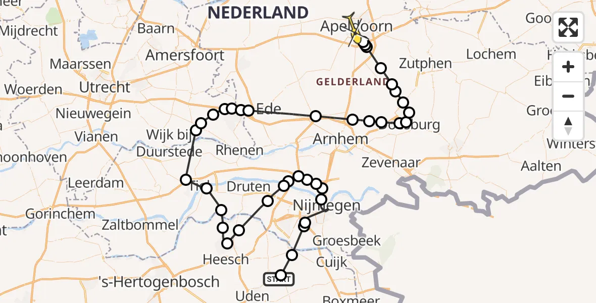 Routekaart van de vlucht: Politieheli naar Apeldoorn, Akkerslagen